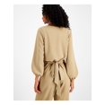 thumbnail image 2 of LE RUMI Womens Beige Stretch Tie Belted Long Voluminous Sleeves V Neck Top M, 2 of 4