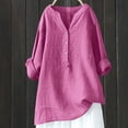 thumbnail image 2 of RKSTN Womens Tops Cotton and Linen V-Neck Long Sleeve Three Buttons Plus Size Tops Loose Fit Solid Color Basic Breathable Summer Tops Blouses, 2 of 5