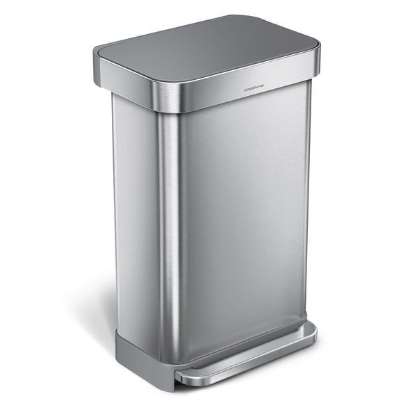 Simplehuman 45 Liter / 11.8 Gallon Rectangular Hands-Free Kitchen Step Trash Can with Soft-Close Lid, Brushed Stainless Steel with Plastic Lid