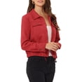 thumbnail image 4 of INSPIRE CHIC Women's Faux Suede Jacket Point Collar Button Down Cropped Sanded Moto Biker Coat XS Red, 4 of 6
