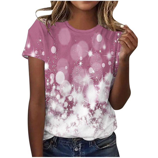 Dealovy T-Shirts pour Femmes Décontractés à Manches Courtes Tuniques Imprimées Col Ras du Cou Été Amples Confortables Blouses