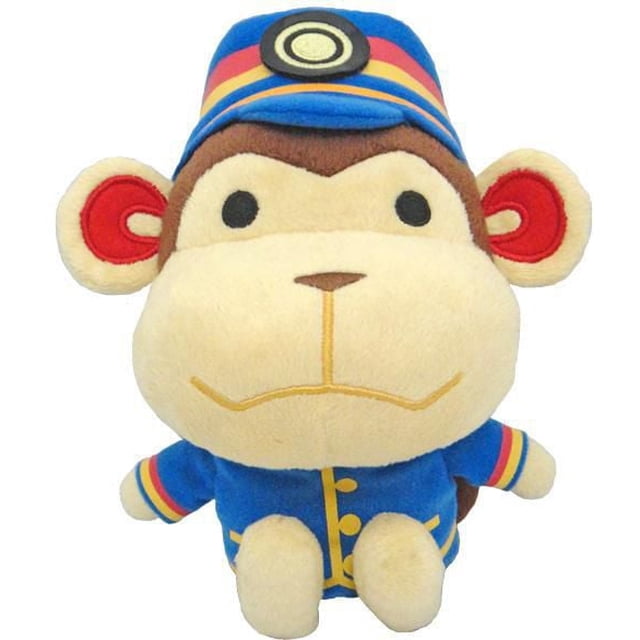 Animal Crossing - Porter Peluche de 7 Pouces Montrant un Animal en Peluche Orienté vers l'Avant de Porter le Singe Portant une Veste de Conducteur Bleue et un Chapeau avec des Rayures Jaunes et Rouges, un Visage et des Membres Beiges, et des Oreilles Intérieures Rouges, Idéal comme Jouet en Peluche de Collection Ou Animal en Peluche pour les fans.