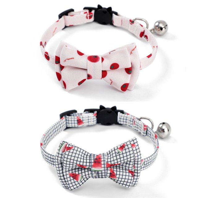 2 Pack Breakaway Cat Collars with Bowtie, Safety Buckle Cat Collars with Bell, Summer Print Collars