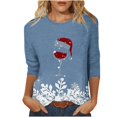 thumbnail image 2 of Meichang T-Shirts à Manches 3/4 pour Femmes de Noël avec Verre de Vin, T-Shirts Graphiques Décontractés à Col Rond, Chandail à Enfiler Coupe Ample, Hauts des Fêtes en Liquidation, Cadeaux de Noël, 2 of 3