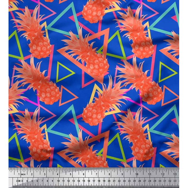 Soimoi Moss Georgette Fabric Triangle & Pine Fruits Decor Fabric Printed Yard 42 Inch Wide