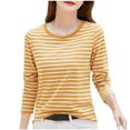 thumbnail image 1 of Timegard Hauts d'Automne pour Femmes à Rayures à Manches Longues T-Shirts Basiques Décontractés Ajustés Confortables à Col Rond, 1 of 3