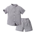 thumbnail image 1 of Plebaso Baby Girls Boys Stand-Up Collar Short Sleeve Shirt Shorts Pants Set Solid Color Summer Clothes Two-Piece Suits, 1 of 2