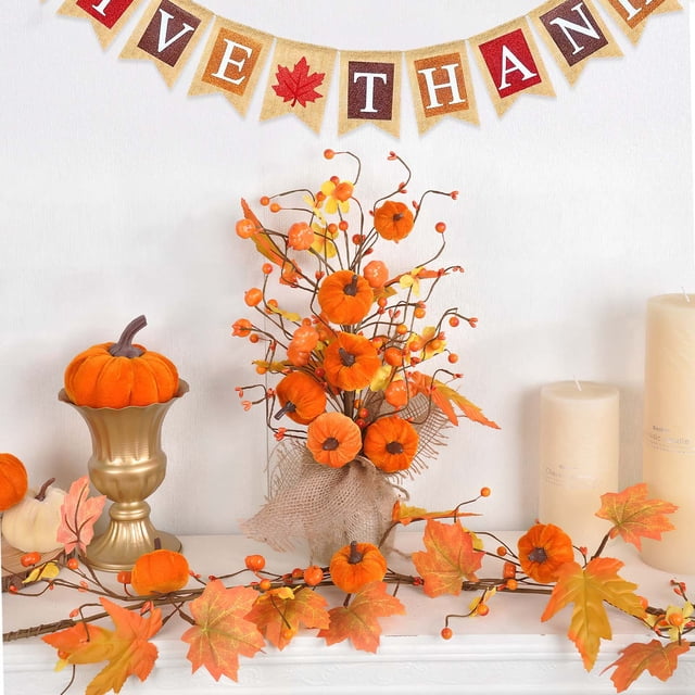 Todaioua Fall Decorations for Home, 16 Inch Artificial Pumpkin Maple Leaf Tree Tabletop Decor, Fall Tree for Fall Thanksgiving Home Indoor Decor