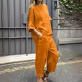 thumbnail image 2 of Timegard Ensemble 2 Pcs Grande Taille pour Femmes Manches 1/2 Col Rond Hauts Décontractés Amples Pantalons Raccourcis avec Poches Ensembles, 2 of 7
