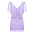 thumbnail image 4 of CEHVOM Mode Femmes Aguichant Col en V Couleur Unie à Franges Robe Sans Manches Jupe Courte, 4 of 5