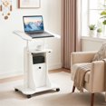 thumbnail image 2 of Costway 2 PCS Mobile Podium Stand Office Laptop Cart with Storage Adjustable Height White, 2 of 10