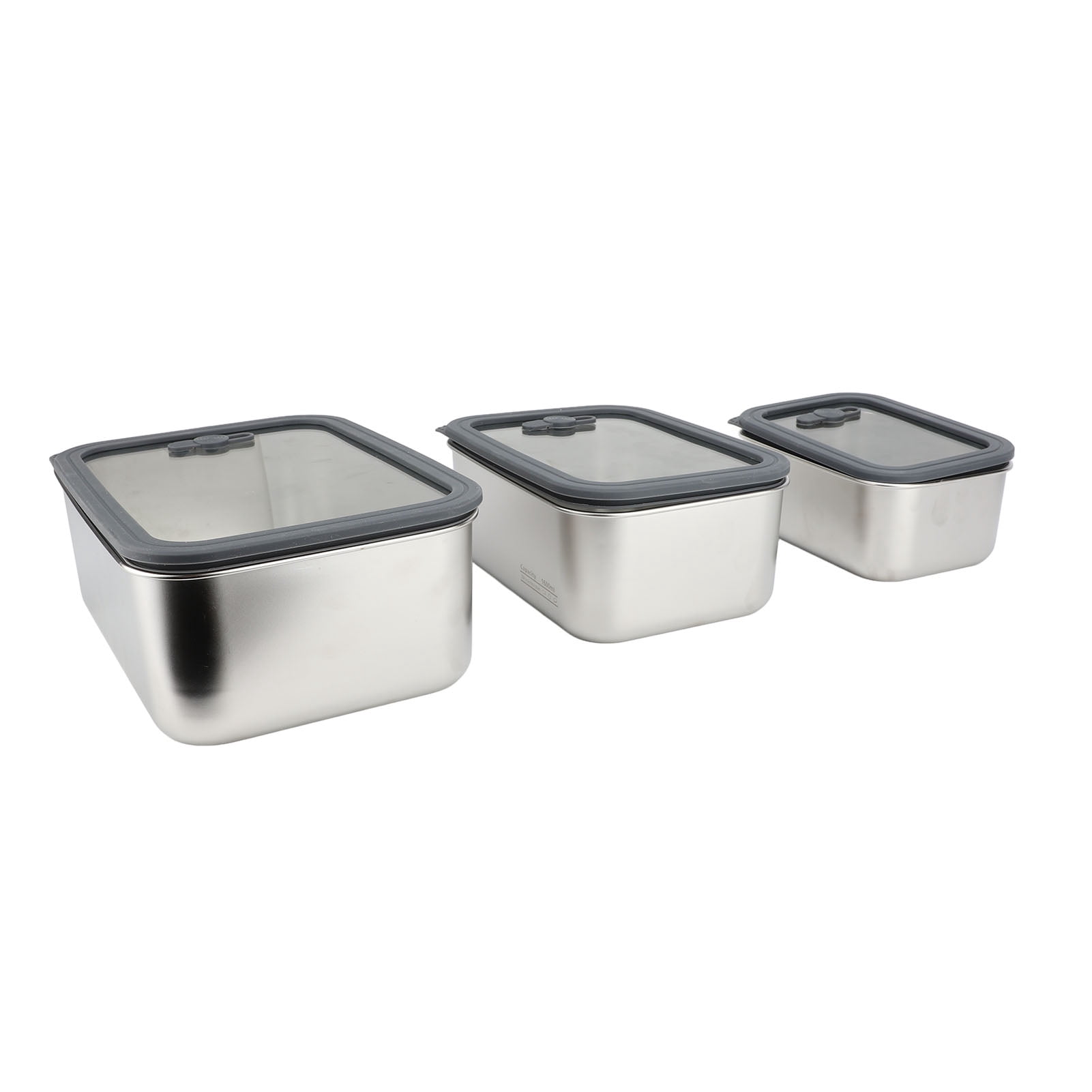 Stainless Steel Food Storage Container Set, 304 Stainless Steel Food Storage Containers Functional Airtight 3Pcs with Glass Lids for Kitchen