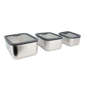 Stainless Steel Food Storage Container Set, 304 Stainless Steel Food Storage Containers Functional Airtight 3Pcs with Glass Lids for Kitchen