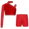 thumbnail image 1 of RUNQHUI Gymnastics Leotard for Girls 2 Piece Dance Outfit Rhinestone Mesh Crop Top with Shorts Set Activewear Red 14, 1 of 6