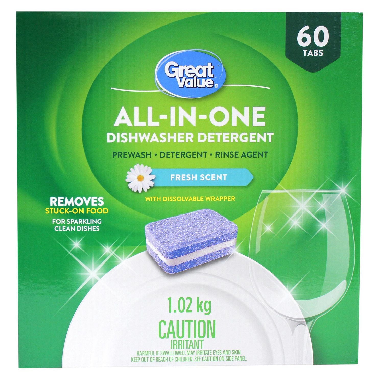 Great Value Détergent pour Lave-Vaisselle Tout-en-un 60 Tablettes