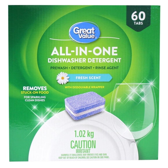 Great Value All-in-One Dishwasher Detergent 60Ct