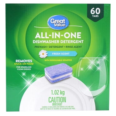 Great Value Détergent pour Lave-Vaisselle Tout-en-un 60 Tablettes