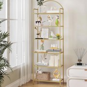 Bookcase Bookshelf Tempe Glass Bookshelves Slim Shelving Unit for Bedroom Bathroom Home Office Steel Frame Gold BCG