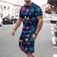 thumbnail image 2 of Mikilon Mens Trendy Outfits 2-Piece Set Hawaiian Print Short Sleeve Elasticized Shorts Casual Two Piece Set Blue M, 2 of 5