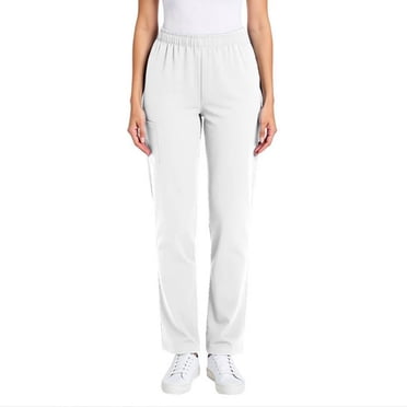 RKSTN Womens Scrub Pants Solid Color Mid Rise Stretch Waistband Lightweight Pull on Scrubs Pant with Multiple Pockets