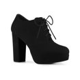 thumbnail image 1 of BLISSFUL STEP Bottines pour Femmes en Faux Suède à Talon Épais Plateforme à Lacets Bout Rond Bottes Habillées Noir 11, 1 of 7