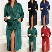 CFLVAEK Flannel Robes for Women Thick Warm Winter Bathrobe with Pockets Comfy Long Sleeve Lapel House Coat with Pockets Soft Full Length Sleepwear Green L