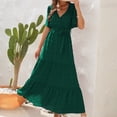 thumbnail image 5 of Yuyuzo Robes d'Été pour Femmes 2025 à Col en V en Mousseline Boho de Plage Robe Midi Plissée Fluide Évasée à Volants Unie Longue Robe, 5 of 5