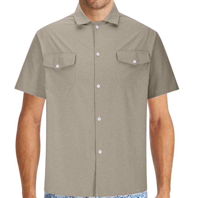 cfhntfmh Short Sleeve Shirts for Men Button down Summer Casual Collared V Neck Tops Solid Color Beach Blouses