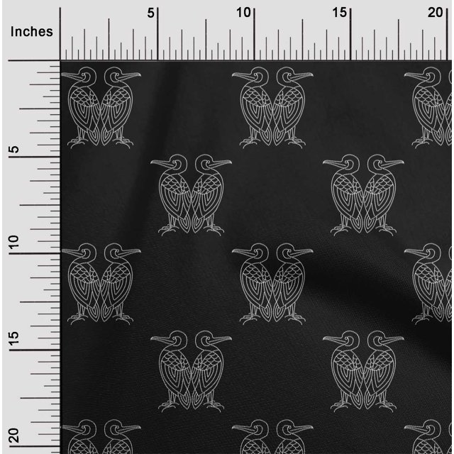 oneOone Georgette Viscose Fabric Bird Artistic Sashiko Printed Craft Fabric BTY 42 Inch Wide