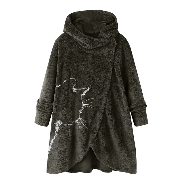 XZNGL Winter Jacket for Women Printed Button Plush Tops Hooded Loose Cardigan Wool Coat Winter Jacket Hooded Cardigan for Women Winter Tops for Women Winter Coat for Women