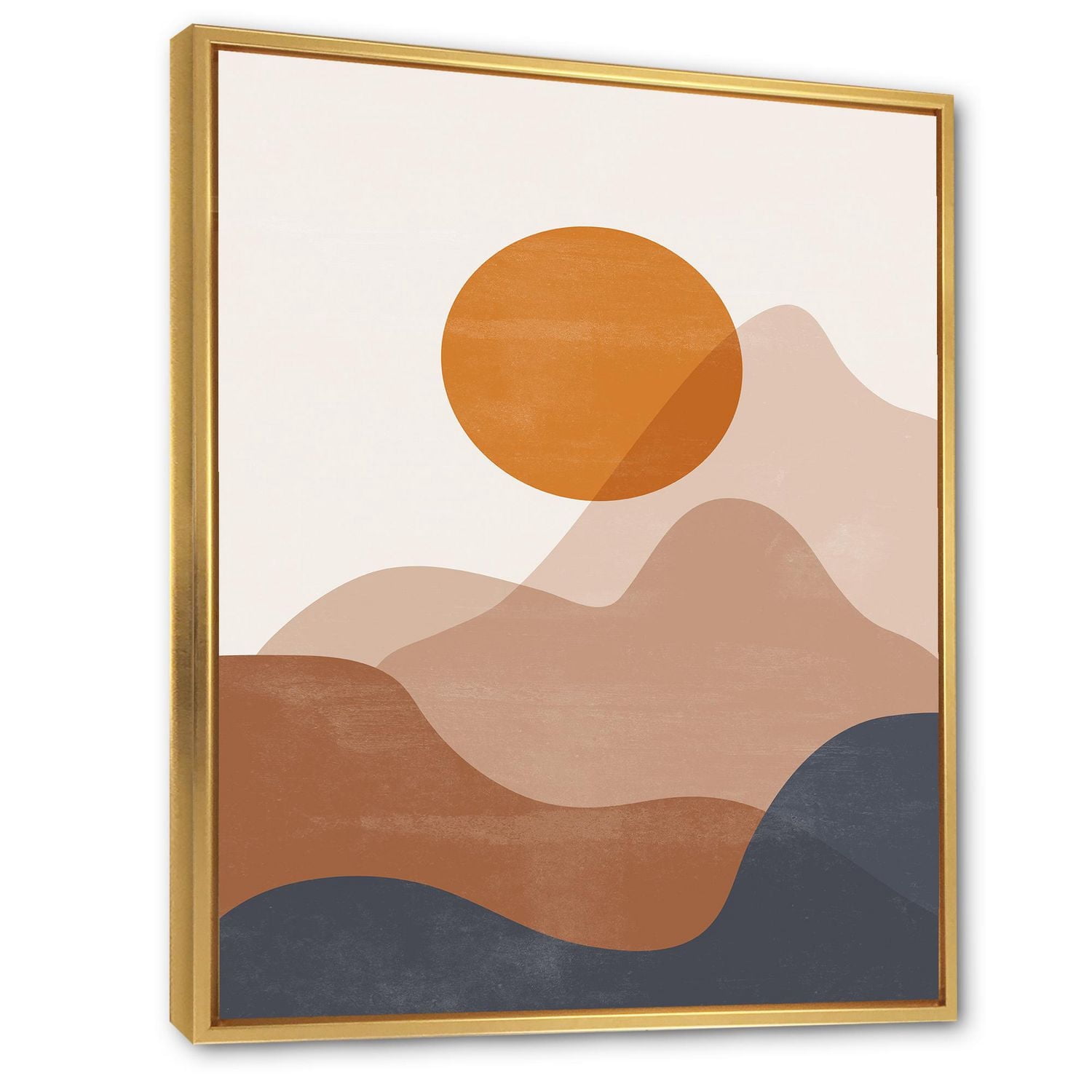 Designart Abstract Red Moon In Earth Toned Mountains II FLOAT FRAME WALL ART