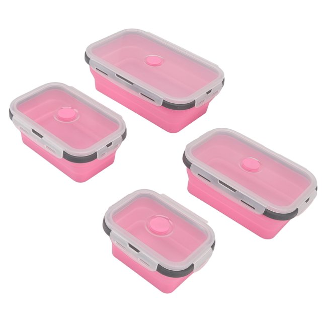 Récipient à Repas Pliable, 4pcs Rétractable pour le Déjeuner Flexible Coffre-Fort pour Bureau Rose, Vert, Rose Rouge