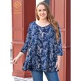 thumbnail image 1 of LARACE T-Shirts à Manches 3/4 pour Femmes Col Rond Crochet Amples Décontractés Chemises Blouses Hauts Navy12 1X, 1 of 5