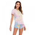 thumbnail image 4 of Womens 2Pcs Tie-dye Printed Pajamas Set Casual Short Sleeve Tops + Shorts Home Suits, 4 of 6
