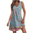 thumbnail image 1 of Ovzne Robes pour Femmes Robe Femme Été Décontractée Mode Imprimé Poche Sans Manches Robe à Col en V Robe de Printemps Imprimée Liquidation, 1 of 5