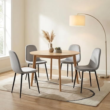 Ensemble de 4 Chaises de Salle à Manger Vita - Chaise d'Appoint Moderne en Velours Gris Pâle avec Pattes en Métal Noir - Élégante Chaise Latérale Rembourrée pour Salle à Manger, Cuisine Ou Salon - Assemblage Facile