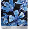 thumbnail image 1 of Soimoi Blue Modal Satin Fabric Floral Print Sewing Fabric BTY 42 Inch Wide, 1 of 3