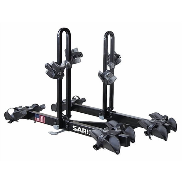 Saris Bike Rack 4414B Freedom; 2 Inch Receiver Hitch Mount; Holds 4 Bikes; Up To 190 Pound Weight Capacity; Bike Tire Clamp; Without Lock; Foldable; Black; Steel