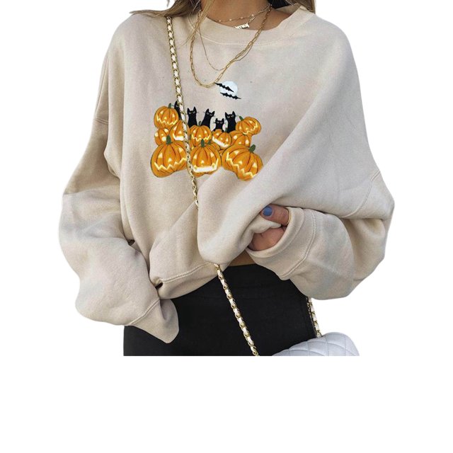 Sweat-shirts Graphiques Halloween pour Femmes Pulls à Manches Longues Casual Citrouille