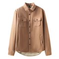 thumbnail image 1 of Lovzfmll Men's Shirt Jacket Button Front Fleece Lined Pocket Detail Solid Color Khaki, L, 1 of 9