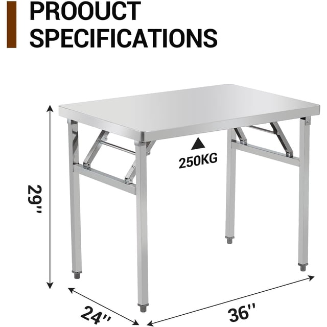 Kojooin Poste de Travail Commercial en Acier Inoxydable, Table Pliante avec Pied en Métal Ajustable