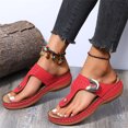 thumbnail image 3 of Women PU Leather Wedges Sandals Rhinestone Flip Flops Non-Slip Comfortable Summer Beach Walking, 3 of 6