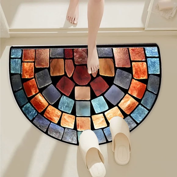 Todaioua Half Round Door Mat - Flocked Fiber Surface Doormat for Dirt Trapping - All Weather Front Door Mat Indoor Entrance - Anti Slip Welcome Matt Outdoor - (16" x 24")