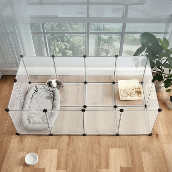 LEDREM Pet Playpen with Floor , Large Small Animal Enclosure with DIY Plastic Panels, for Rabbits, Guinea Pigs, Ferrets, 56.3 x 28.7 x 18.1 Inches, White