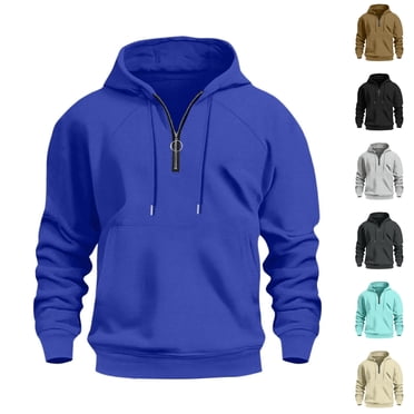 BiZtdJrK Men's Quarter Zip Lightweight Pullover Hoodies Long Sleeve Drop Shoulder Hooded Sweatshirts with Pocket, Sky Blue, L