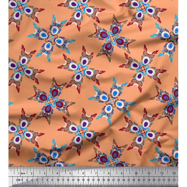Soimoi Polyester Crepe Fabric Tiles Moroccan Fabric Prints by Yard 42 Inch Wide