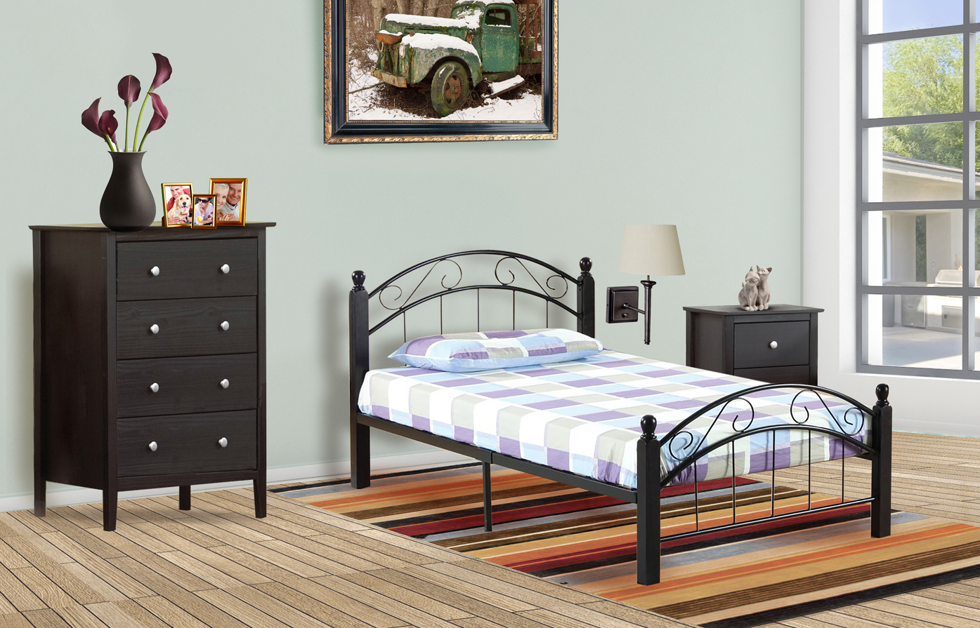 Truman Black Finish Metal Frame Platform Bed