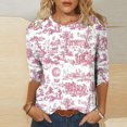 thumbnail image 2 of Pompotops T-shirt Ample Imprimé pour Femme Blouse à Manches 3/4 Col Rond Hauts Décontractés en Solde, 2 of 5