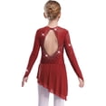 thumbnail image 2 of RUNQHUI Robe de Patinage Artistique à Manches Longues pour Filles, Dos Nu Scintillant, Danse Lyrique Moderne, Bourgogne 8, 2 of 5