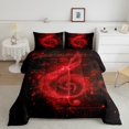 thumbnail image 2 of Ensemble de Douillette Motif Note de Musique Format Grand Lit, Ensemble de Literie Chic à Imprimé Paillettes Rouges Étoilées (Non Réelles) pour Ados et Adultes, Douillette en Duvet Thème Musique Romantique Scintillante, 3 Pcs 2 Taies d'Oreiller, 2 of 6